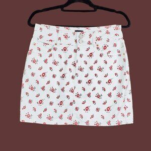 Urban Outfitters Womens BDG White Red Floral Print Denim Jean Mini Skirt Size M